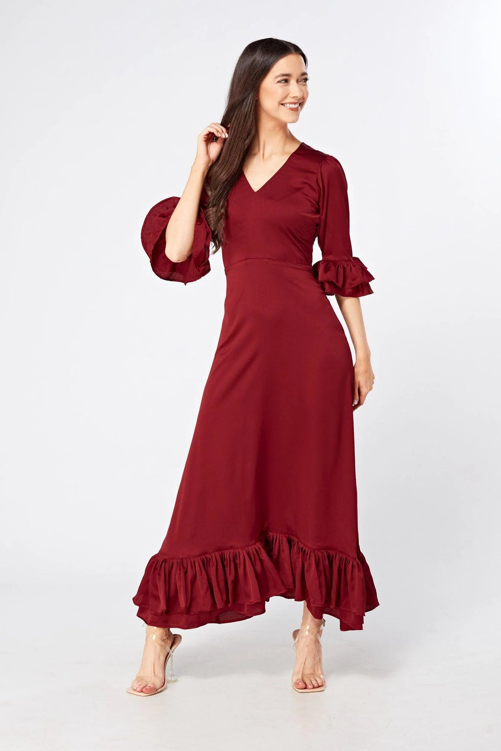Francesca Satin Feel Red Midaxi Dress