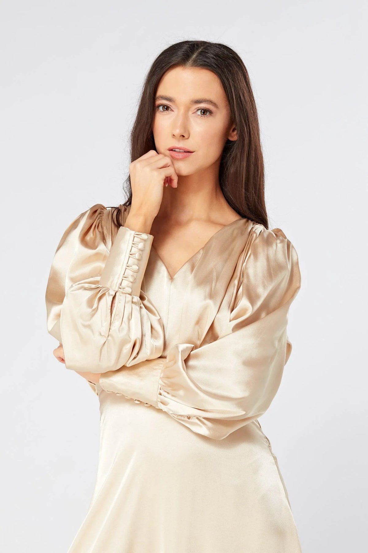 Gabriella Ivory Cream Maxi Satin Dress