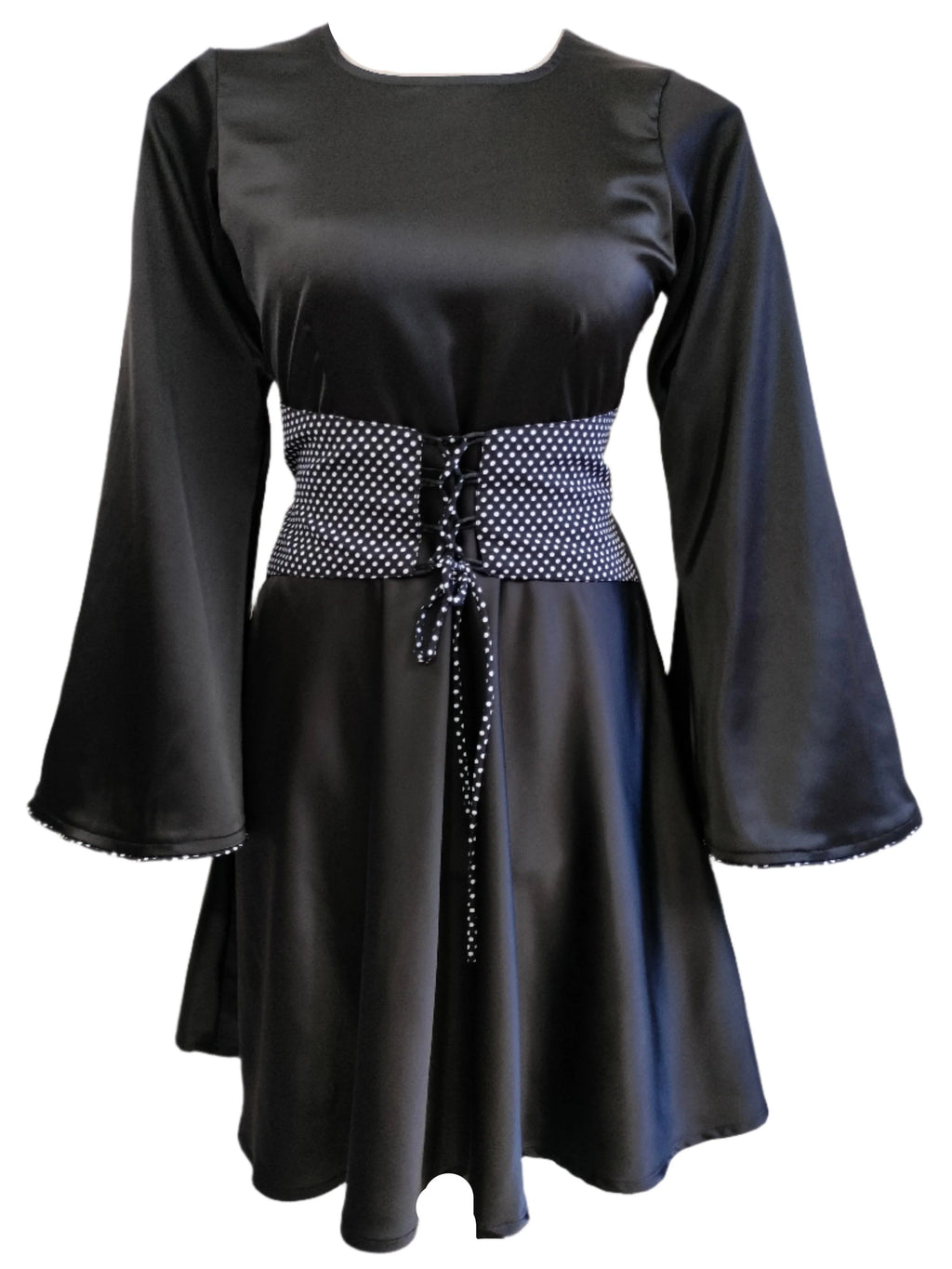 Venessa Black Satin Long Top With Drawstrings