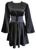 Venessa Black Satin Long Top With Drawstrings