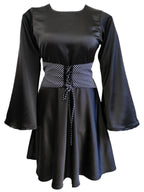 Venessa Black Satin Long Top With Drawstrings
