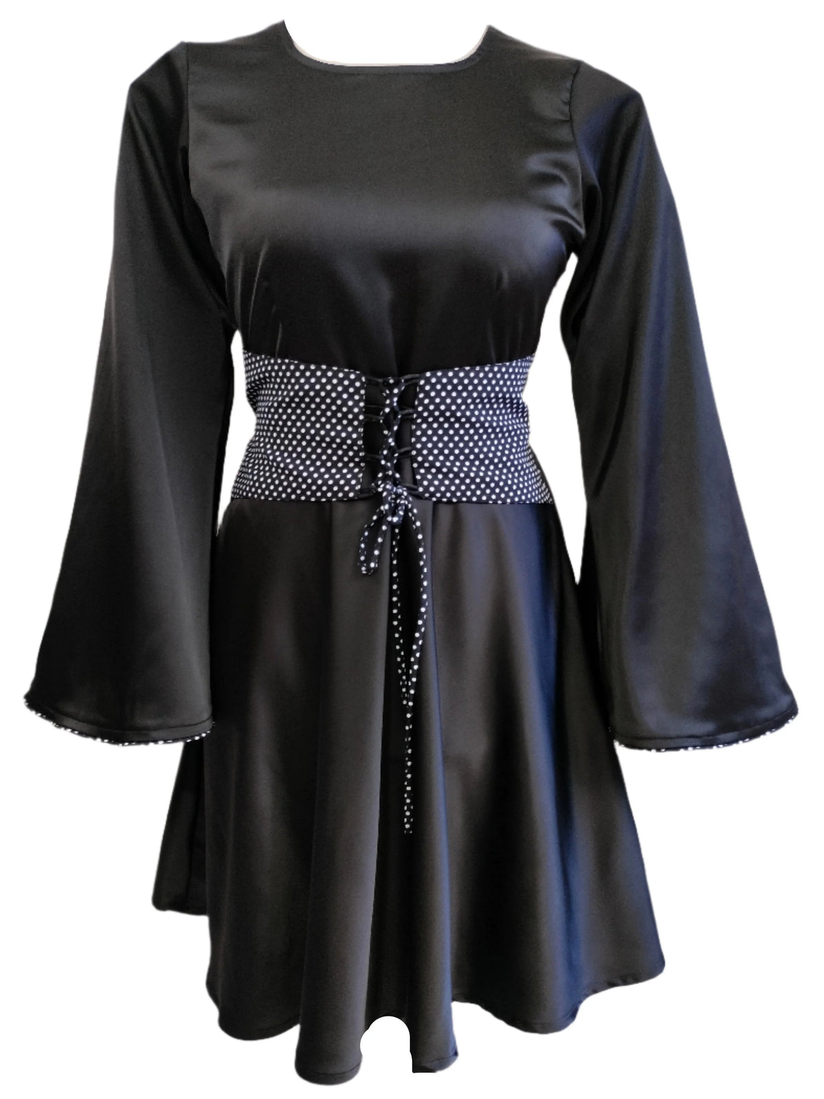 Venessa Black Satin Long Top With Drawstrings