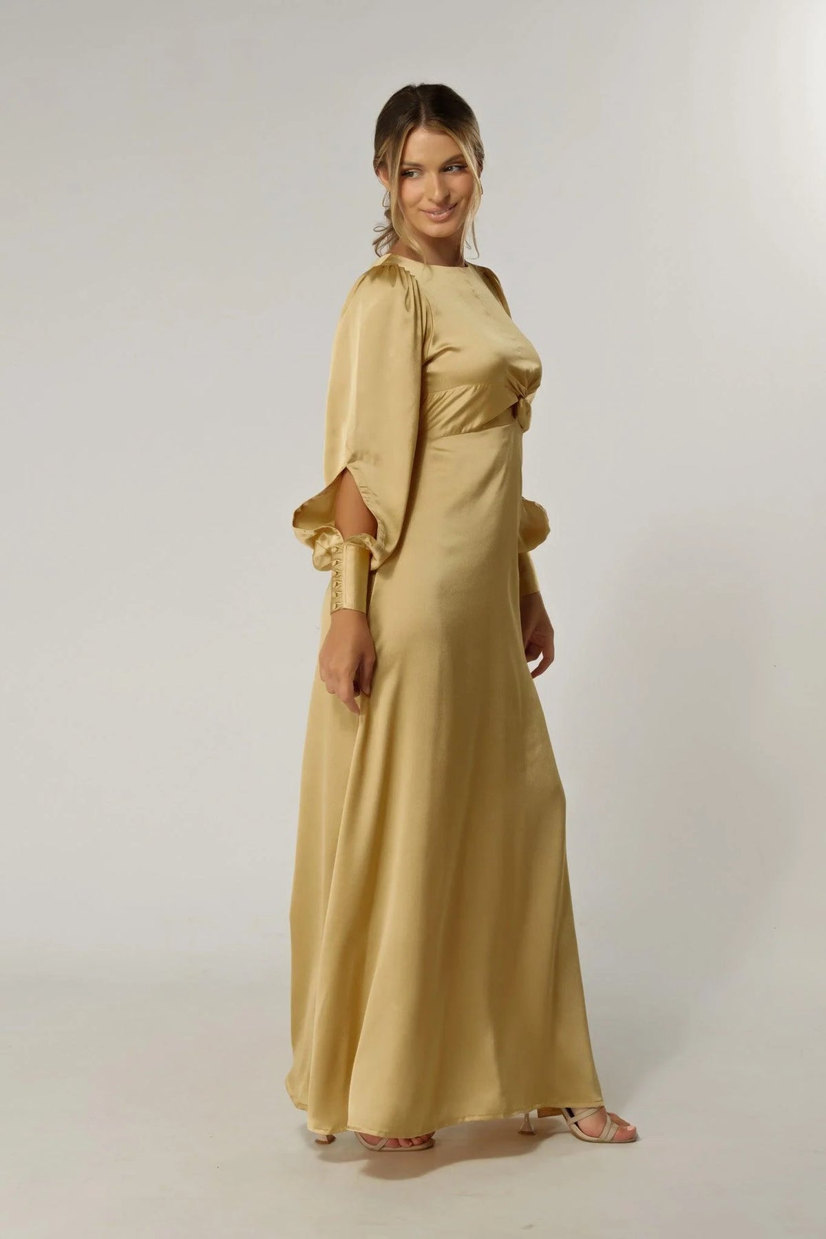 Lila Light Gold Knotted Front Maxi Dress