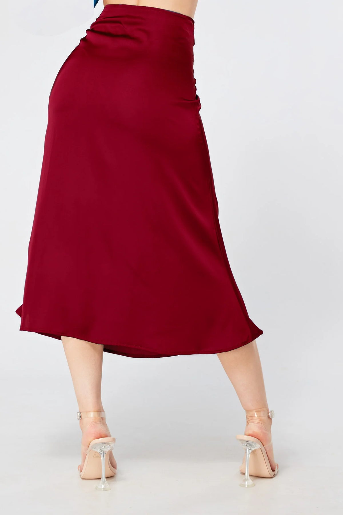 Elisa Deep Red Satin Midi Skirt