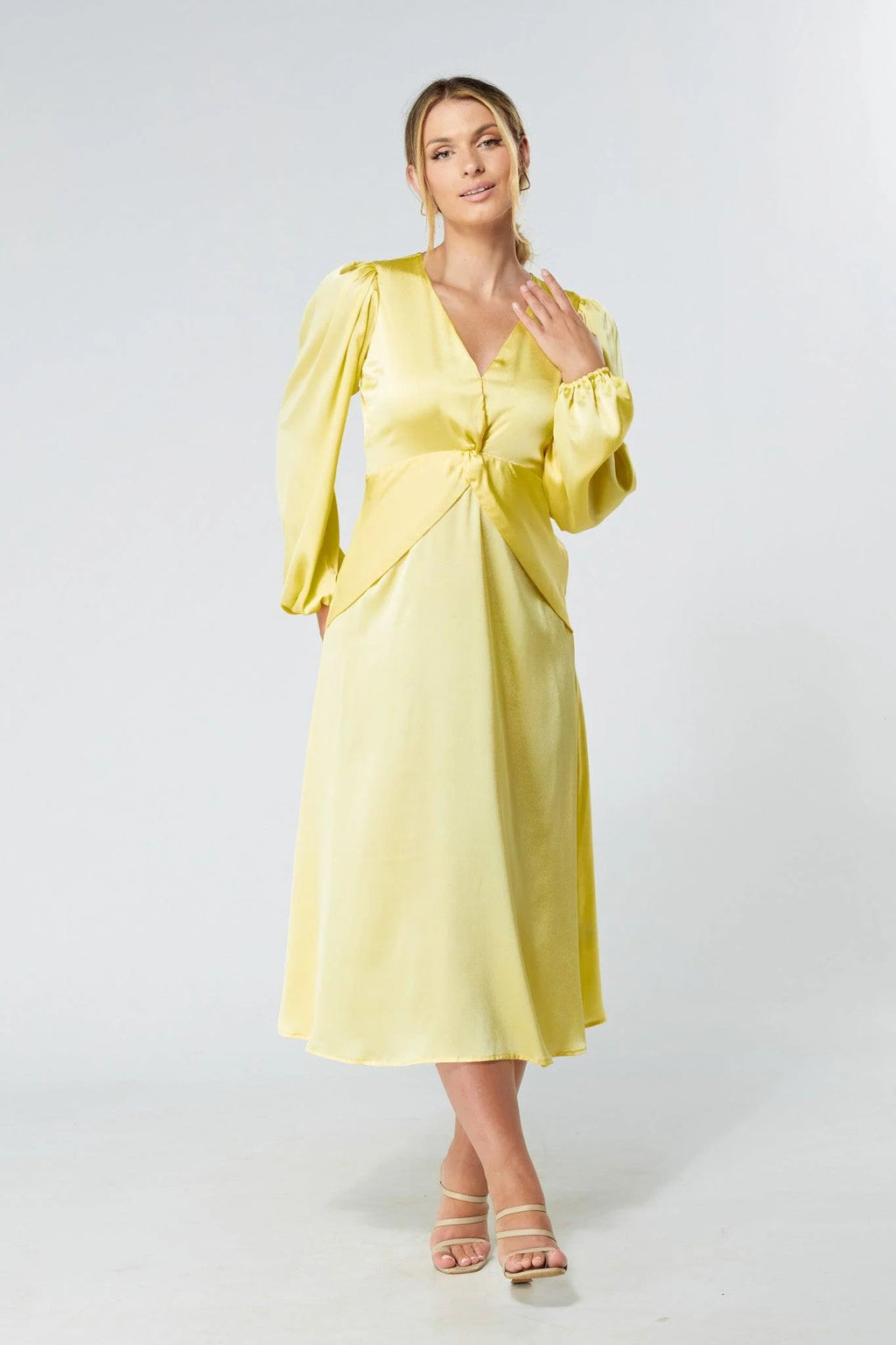 Calissa Yellow Satin Midaxi Dress