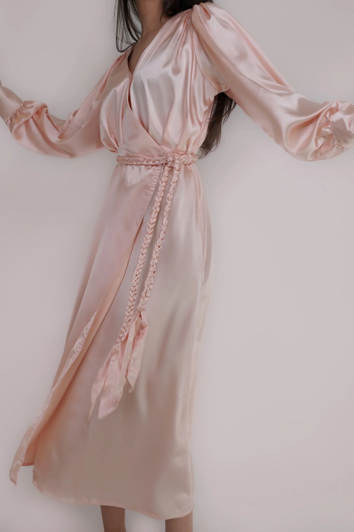Rosana rose pink satin wrap dress