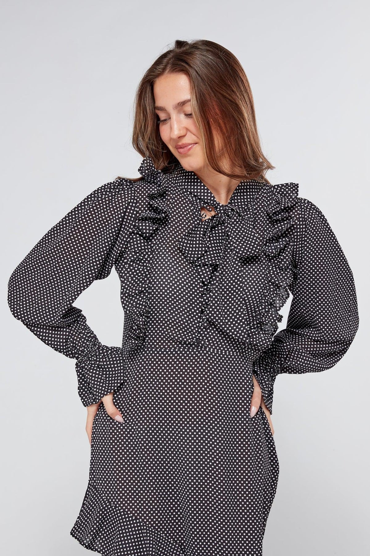 Anais Black And White Dotted Maxi Dress