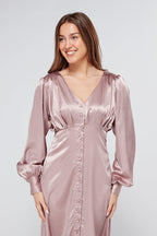 Charlize Dusty Pink Buttoned Front Maxi Dress