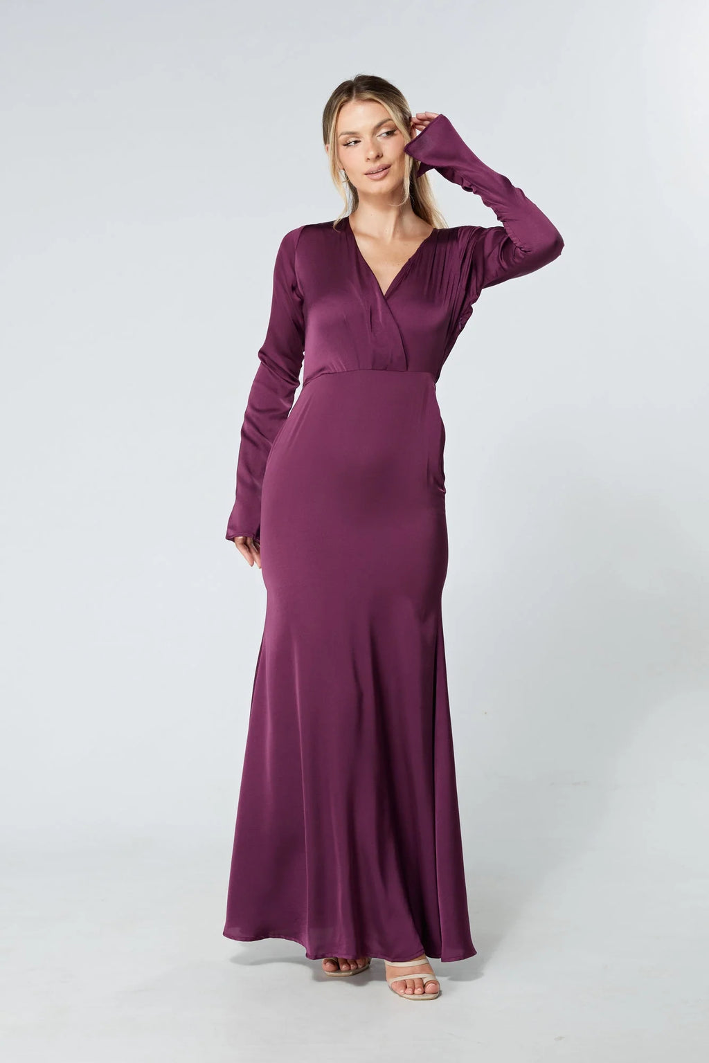 Alessandra Purple Satin Crepe Maxi Dress