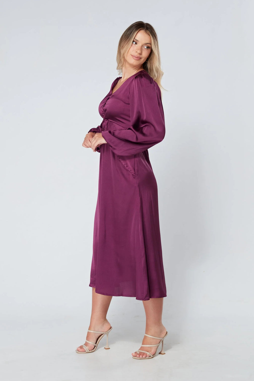 Calissa Purple Satin Midaxi Dress