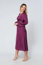 Calissa Purple Satin Midaxi Dress