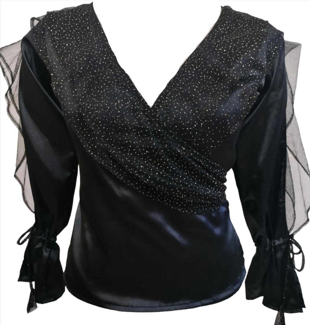 Melissa black glitter frilled top