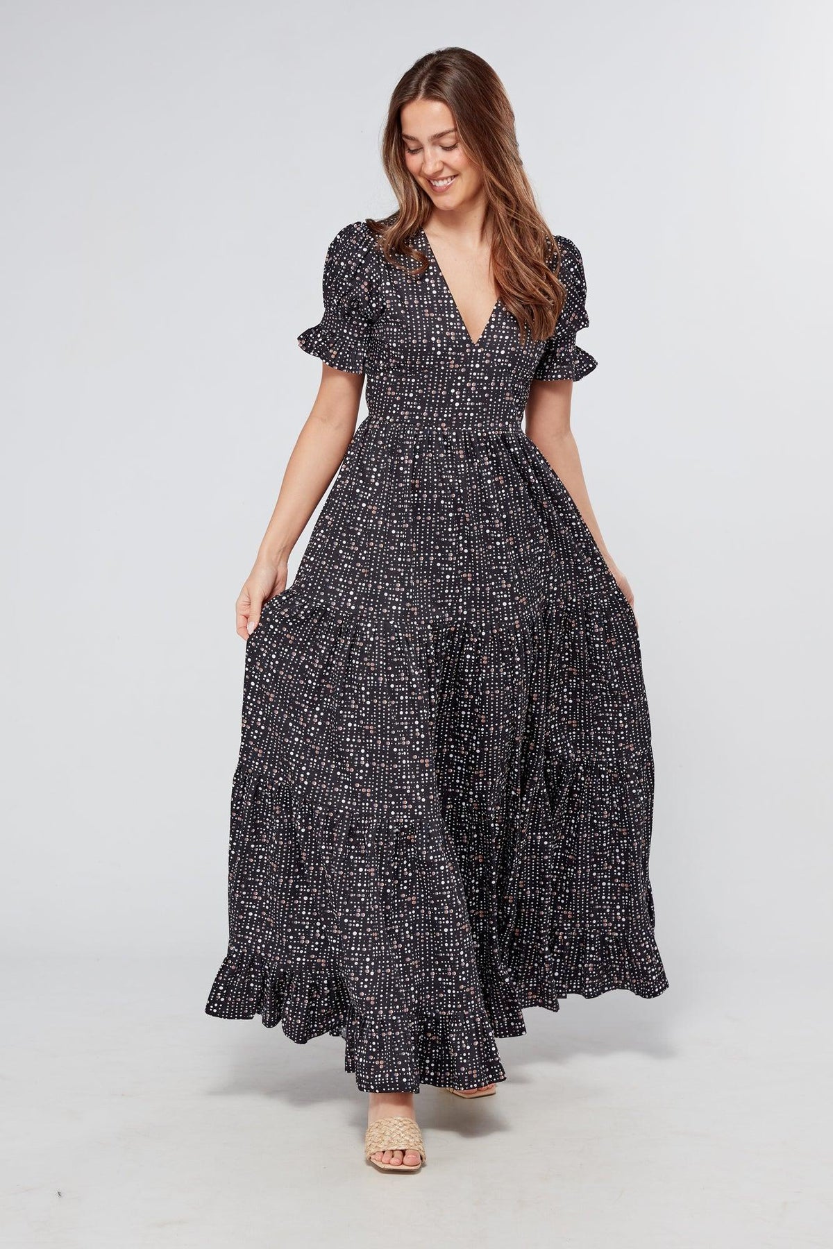 Alaya Black Printed Maxi Dress
