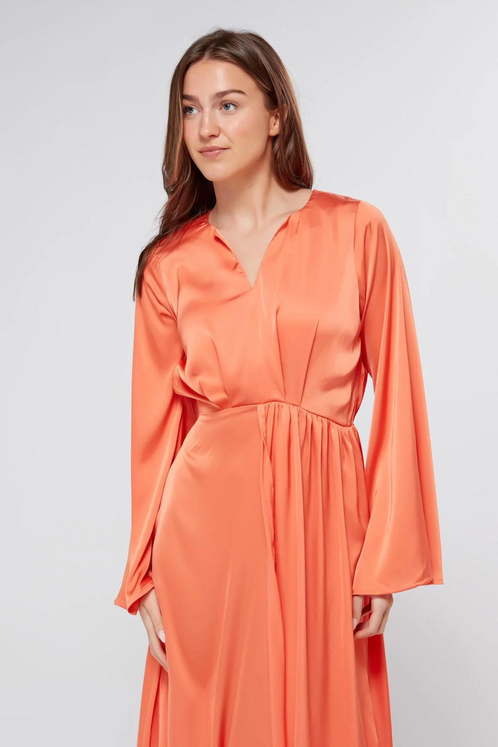 Ophelia Peachy Orange Luxury Satin Maxi