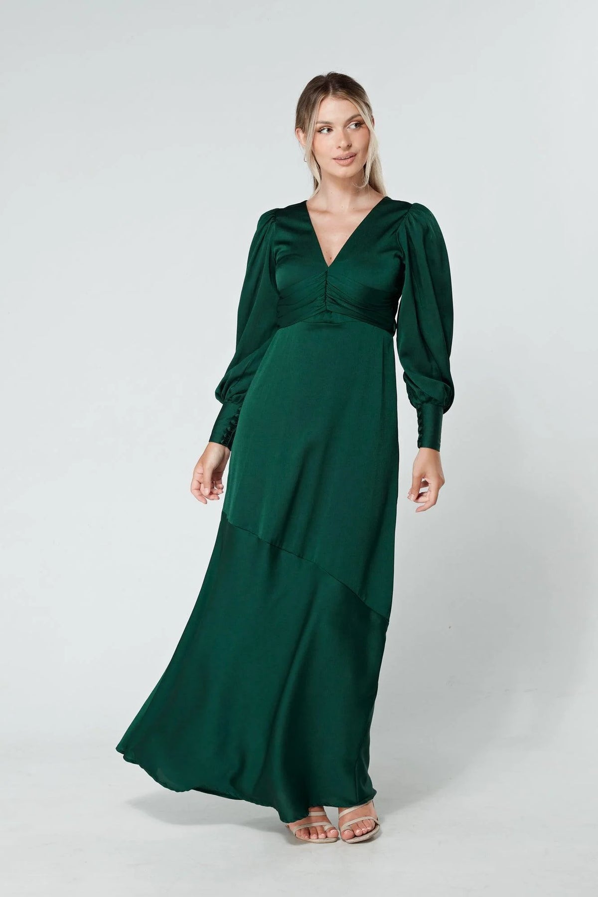 Naomi Dark Green Satin Maxi Dress