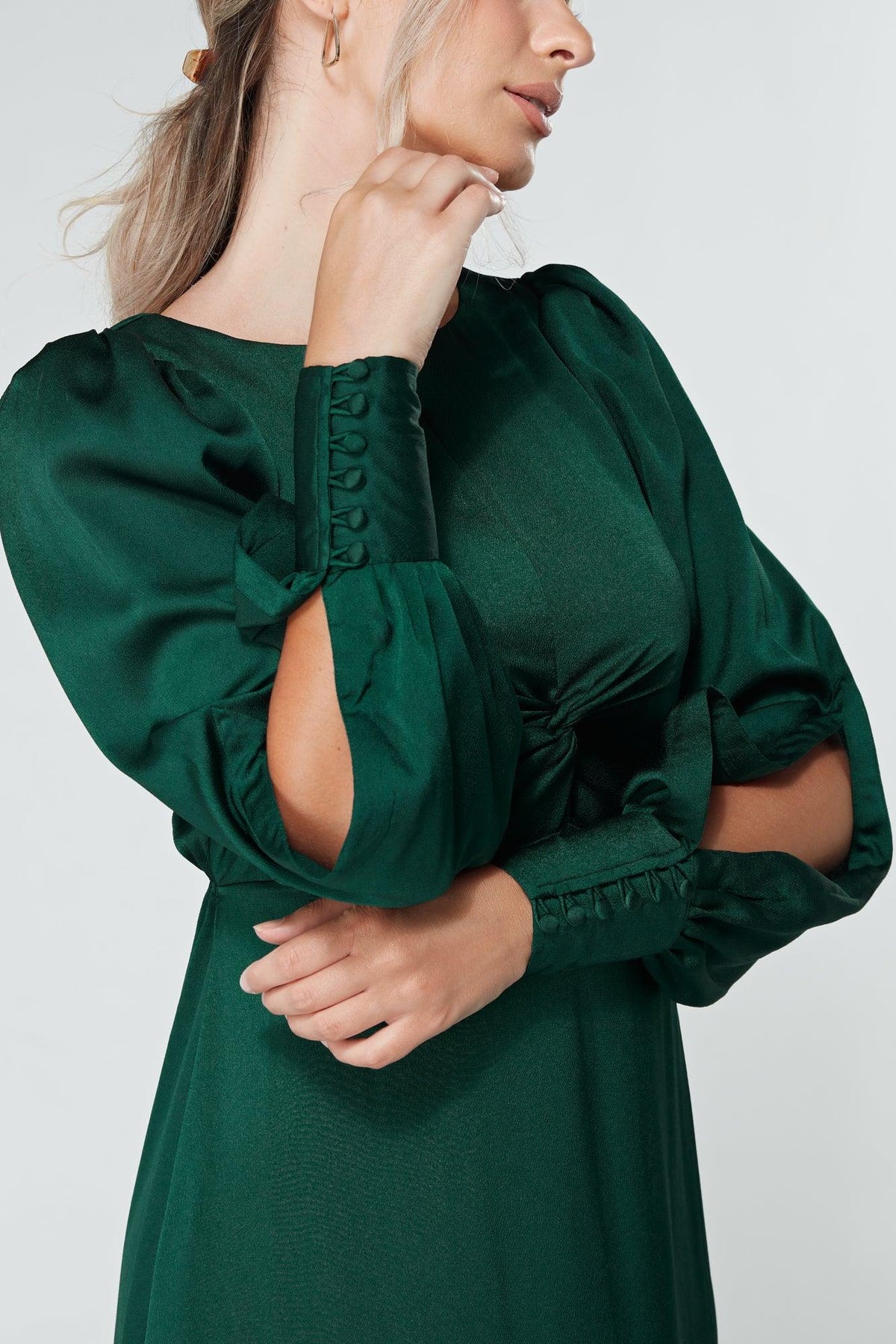 Lila Green Knotted Front Crepe Maxi Dress