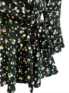 Bella black floral front knotted top