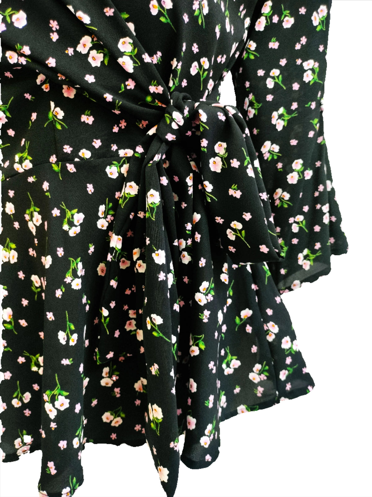 Bella black floral front knotted top