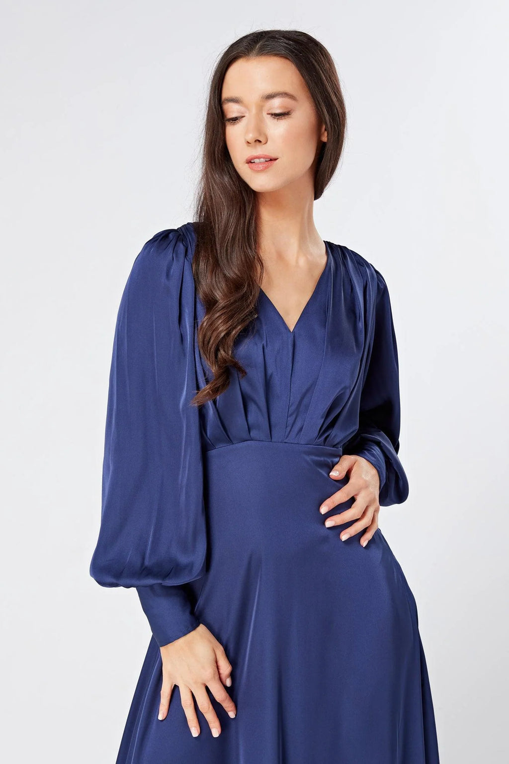 Afina Dark Blue Satin Maxi Dress
