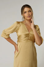 Naomi Light Gold Satin Maxi Dress