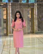 Britney pink midi dress with short sleeves