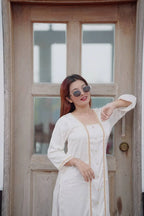 Safa Off White Golden Premium Satin Kameez