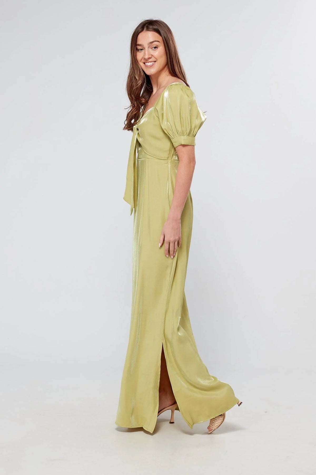 Messika Pistachio Shimmery Maxi Dress