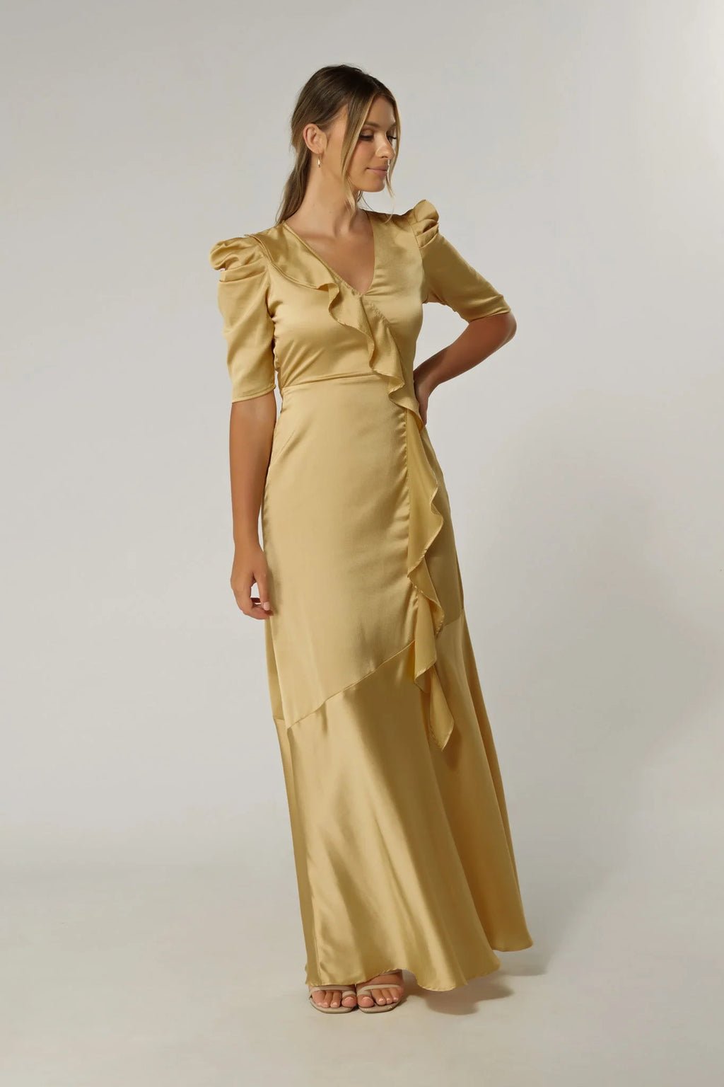 Daisy Light Gold Crepe Maxi Dress