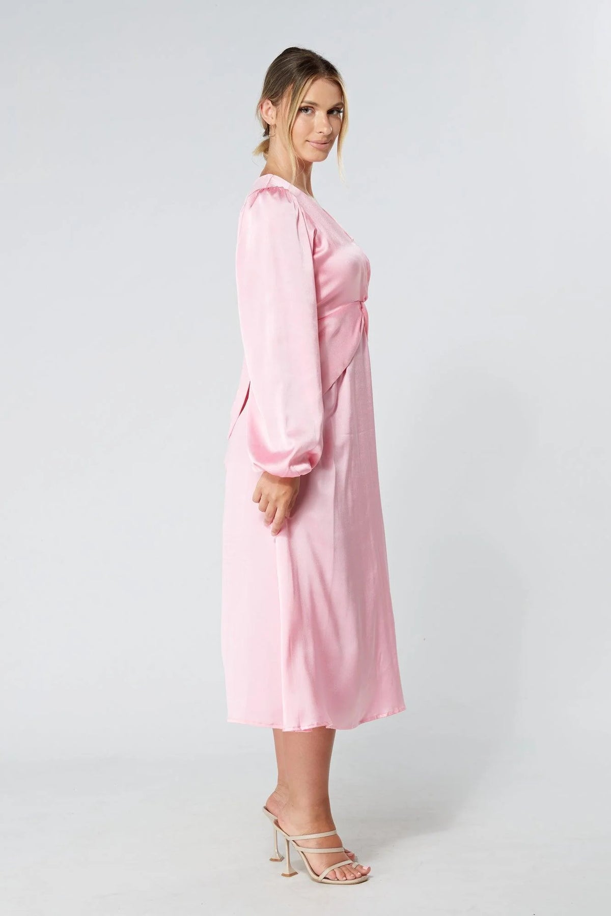 Calissa Light Pink Satin Midaxi Dress