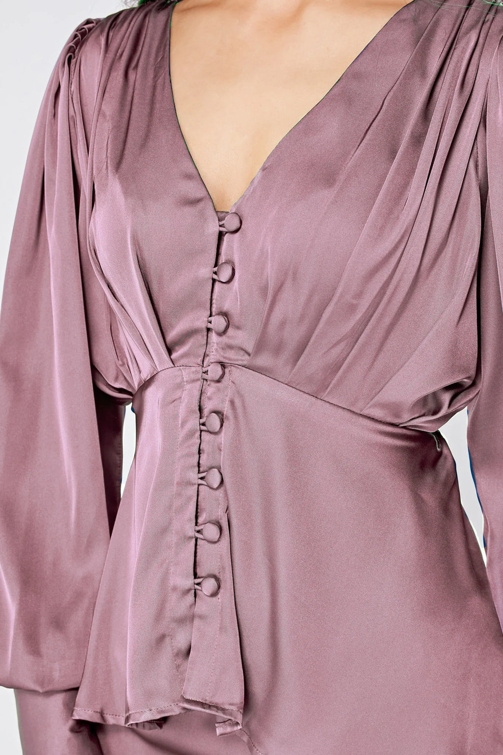 Elisa Lilac Pink Satin Buttoned Blouse
