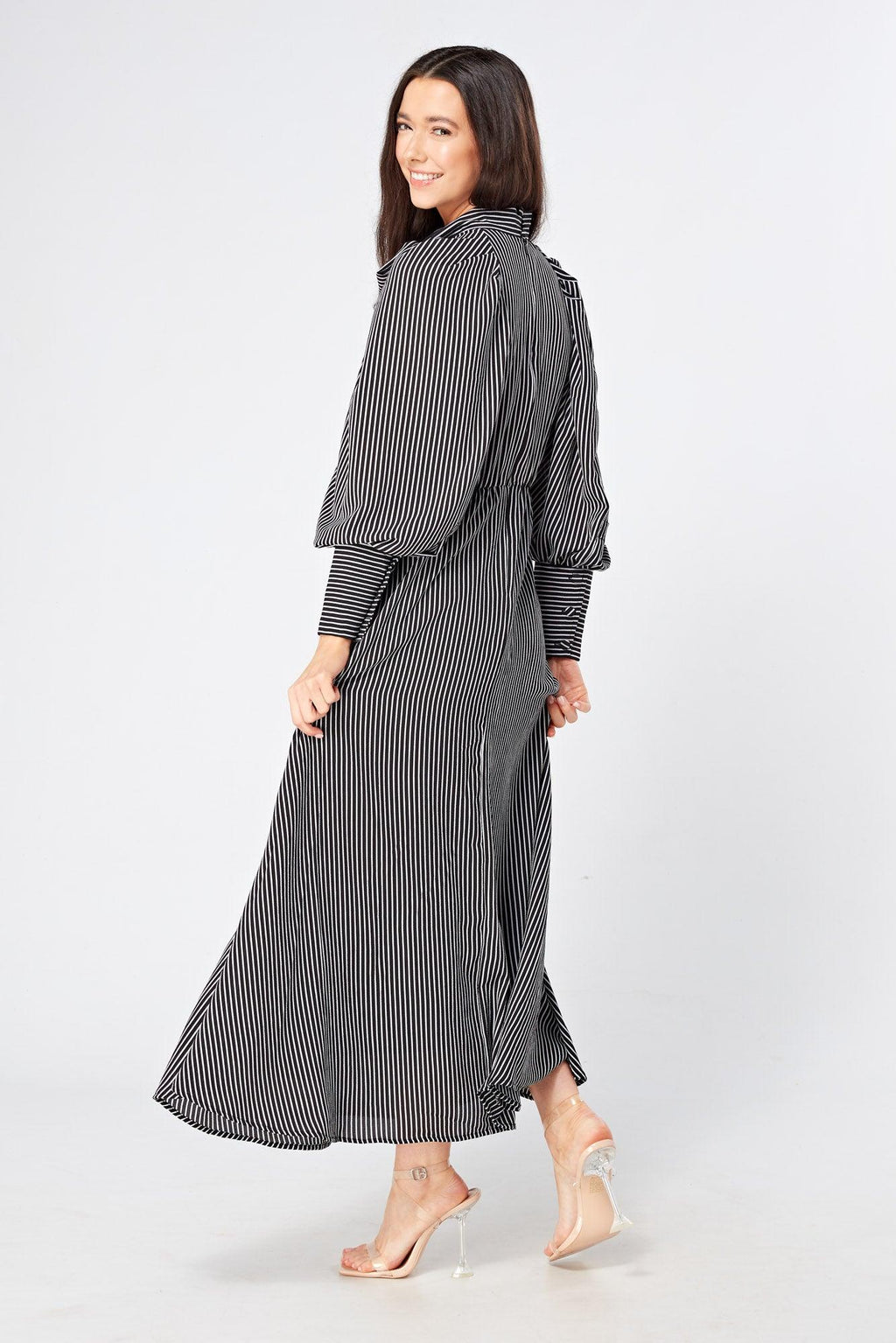 Lilia High Neck Pussybow Black And White Maxi Dress