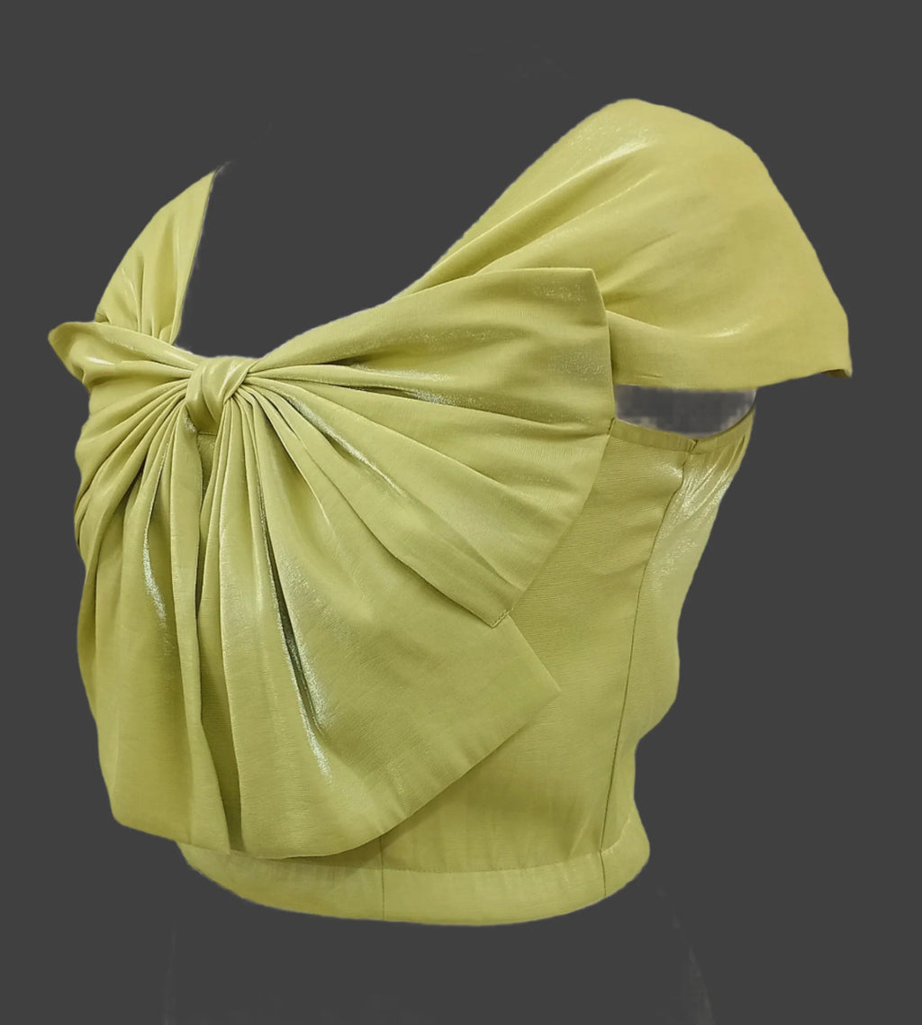 Soomin Shimmery Green Crop Top With Oversized Bow