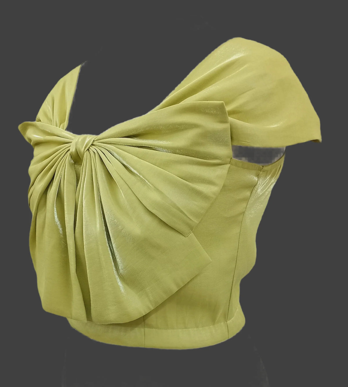 Soomin Shimmery Green Crop Top With Oversized Bow