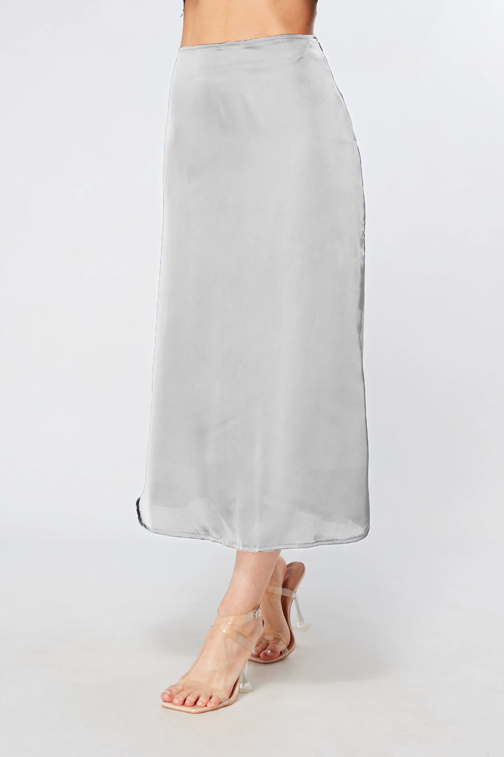 Elisa Silver Satin Midi Skirt