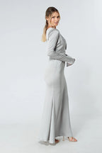Alessandra Silver Satin Crepe Maxi Dress