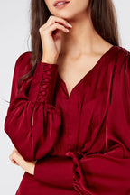 Norina Deep Red Satin Maxi Dress