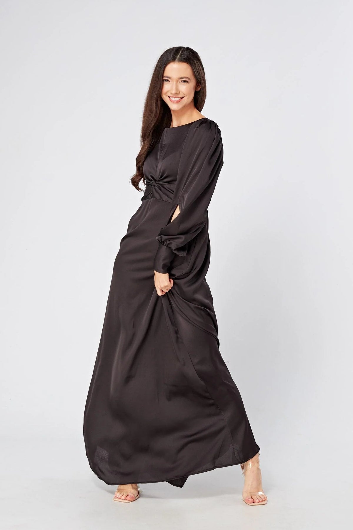 Lara Black Knotted Front Soft Crepe Maxi Dress