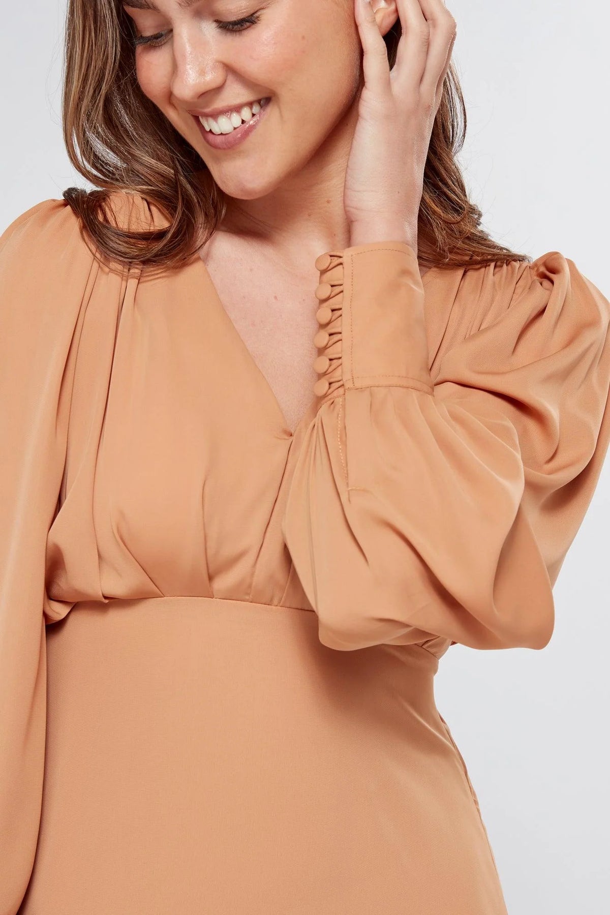 Pia Beige Georgette Mini Dress