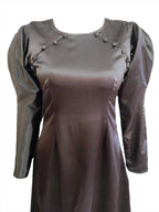 Gloria Deep Olive Satin Flower Sleeve Midi Dress