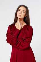 Nora Deep Red Satin Midi Dress