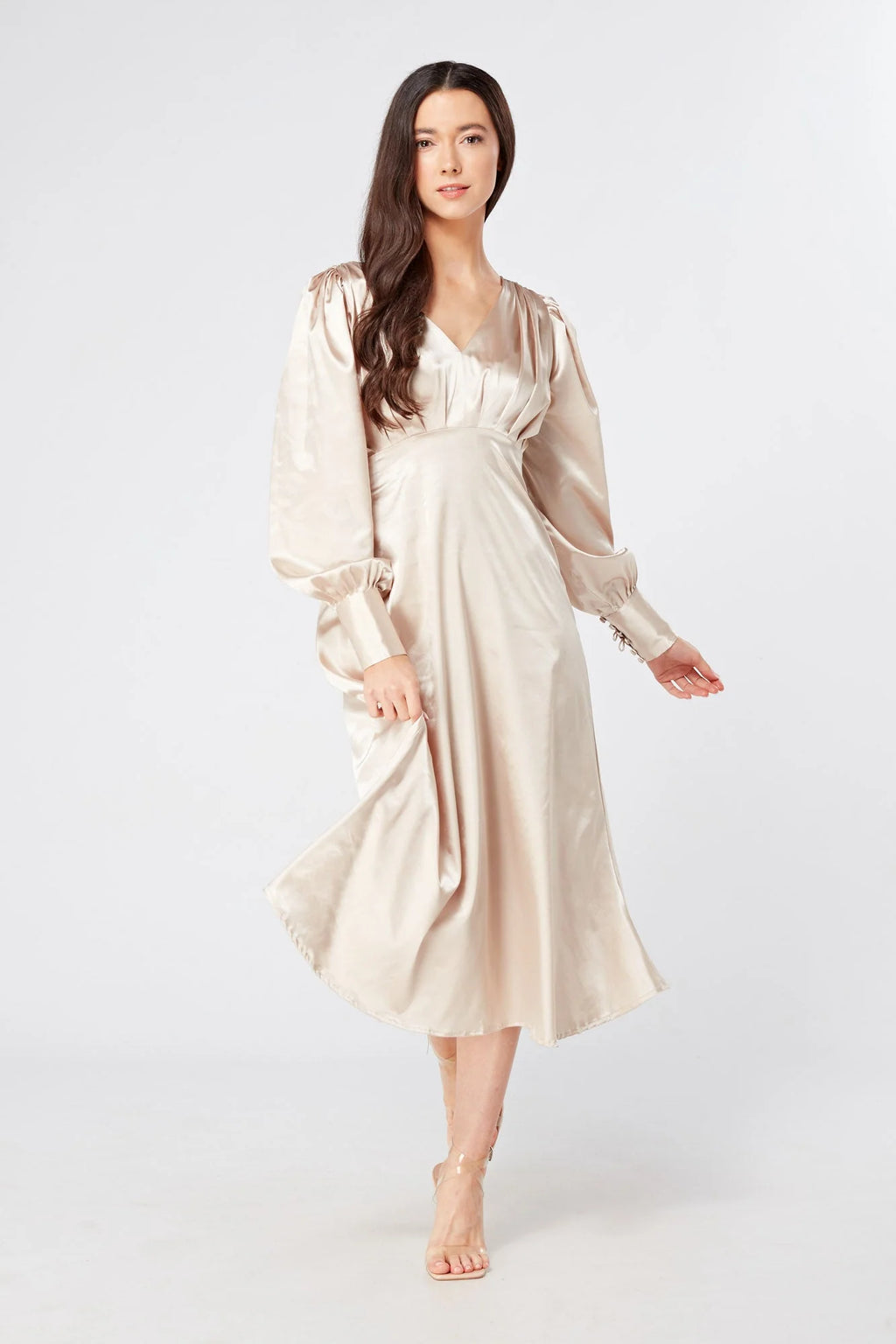 Gabriella Cream Satin Midi Dress