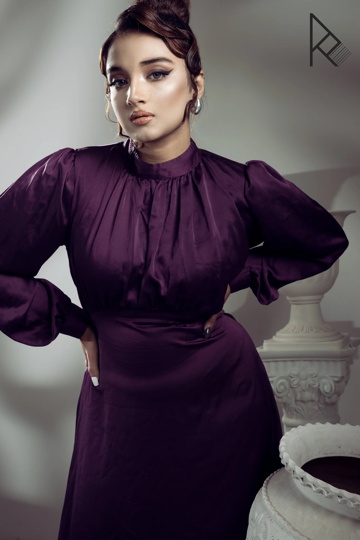 Emily Purple Satin Midi Dress