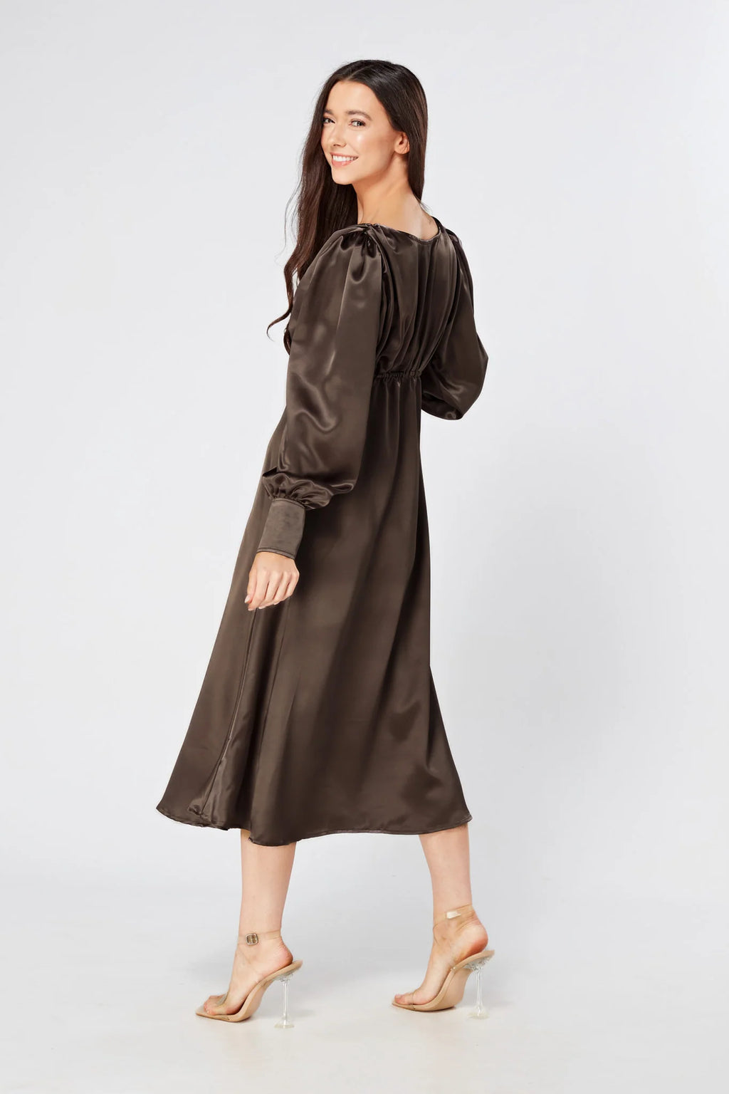Zara brownish grey premium satin midi dress