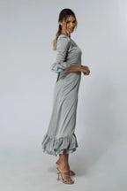 Francesca Satin Silver Midaxi Dress