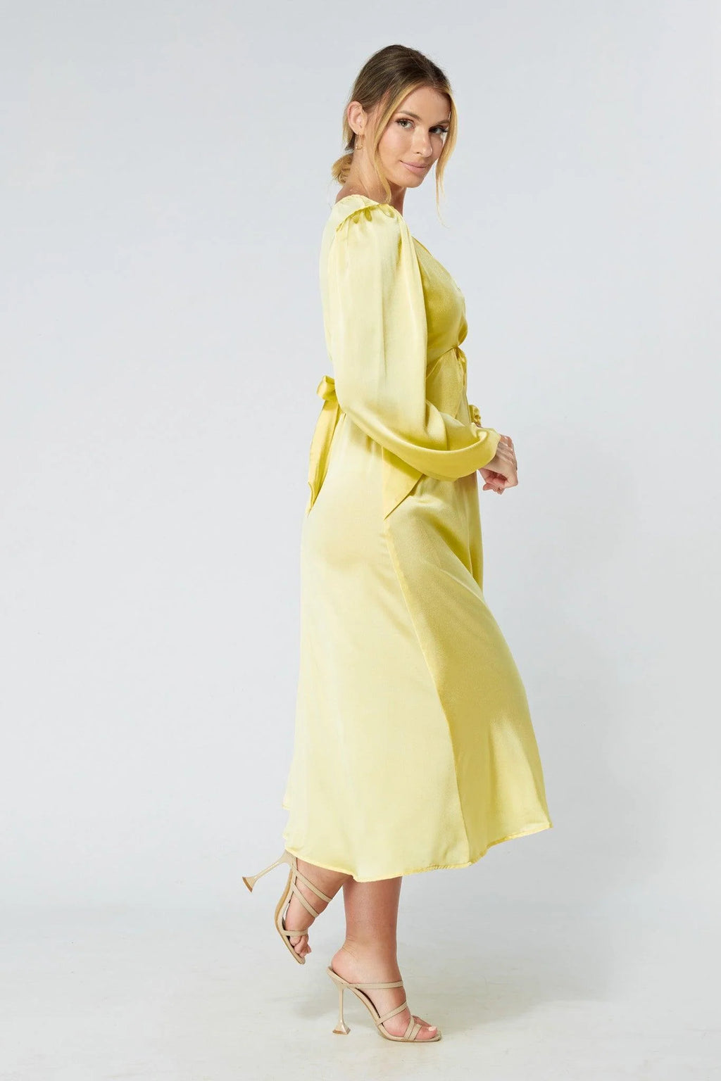 Calissa Yellow Satin Midaxi Dress