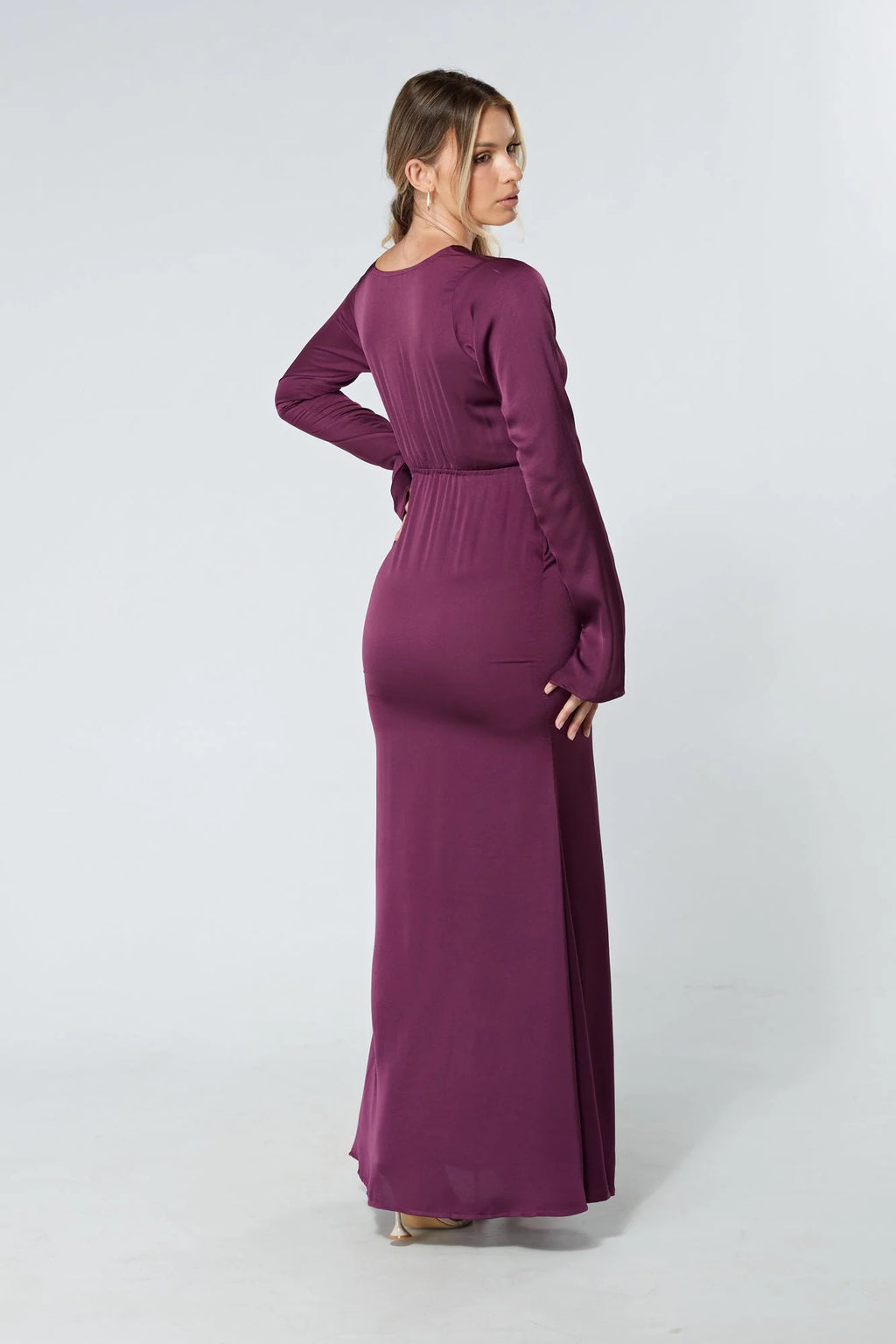 Alessandra Purple Satin Crepe Maxi Dress