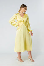 Calissa Yellow Satin Midaxi Dress