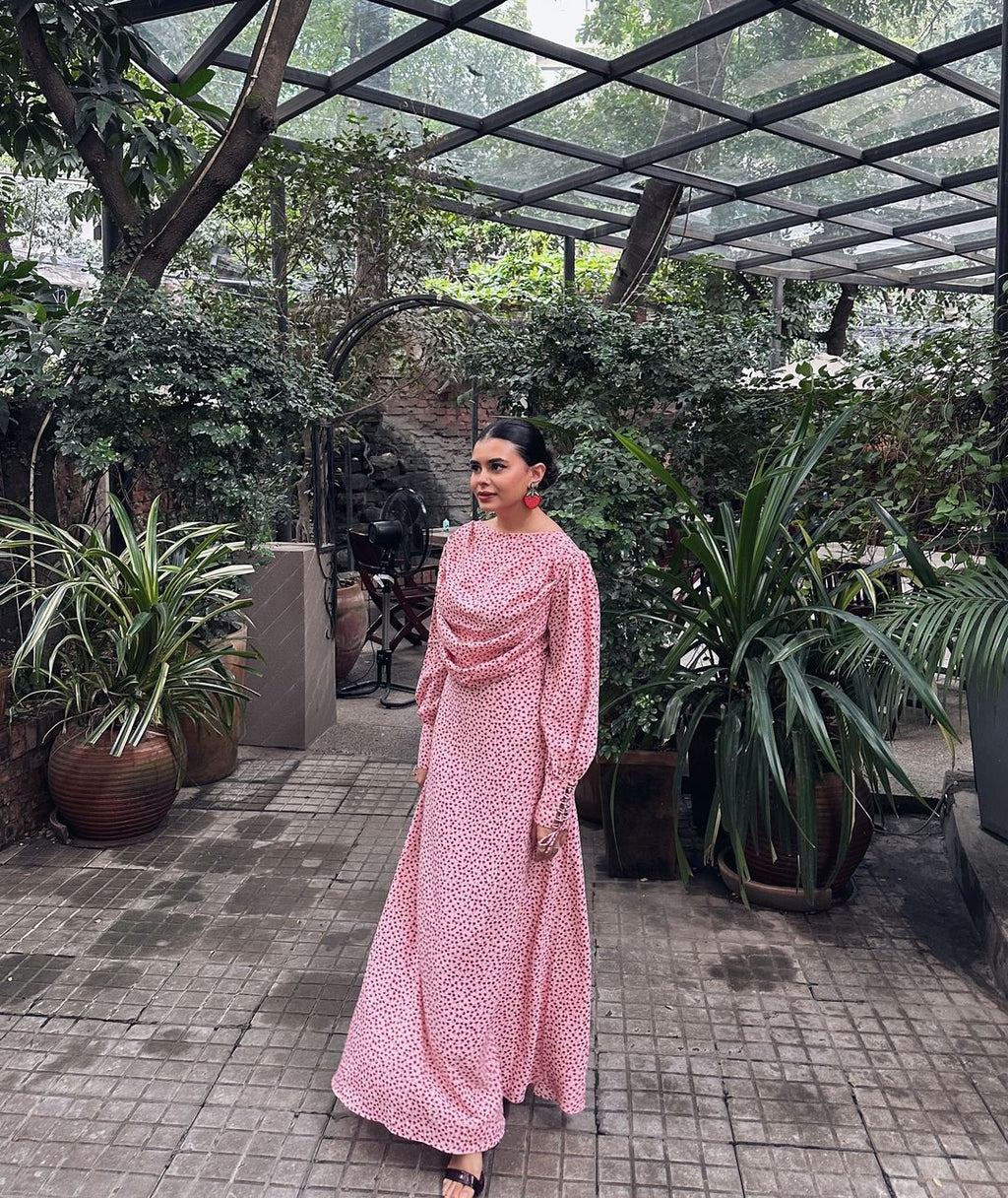 Elora floral printed pink maxi dress