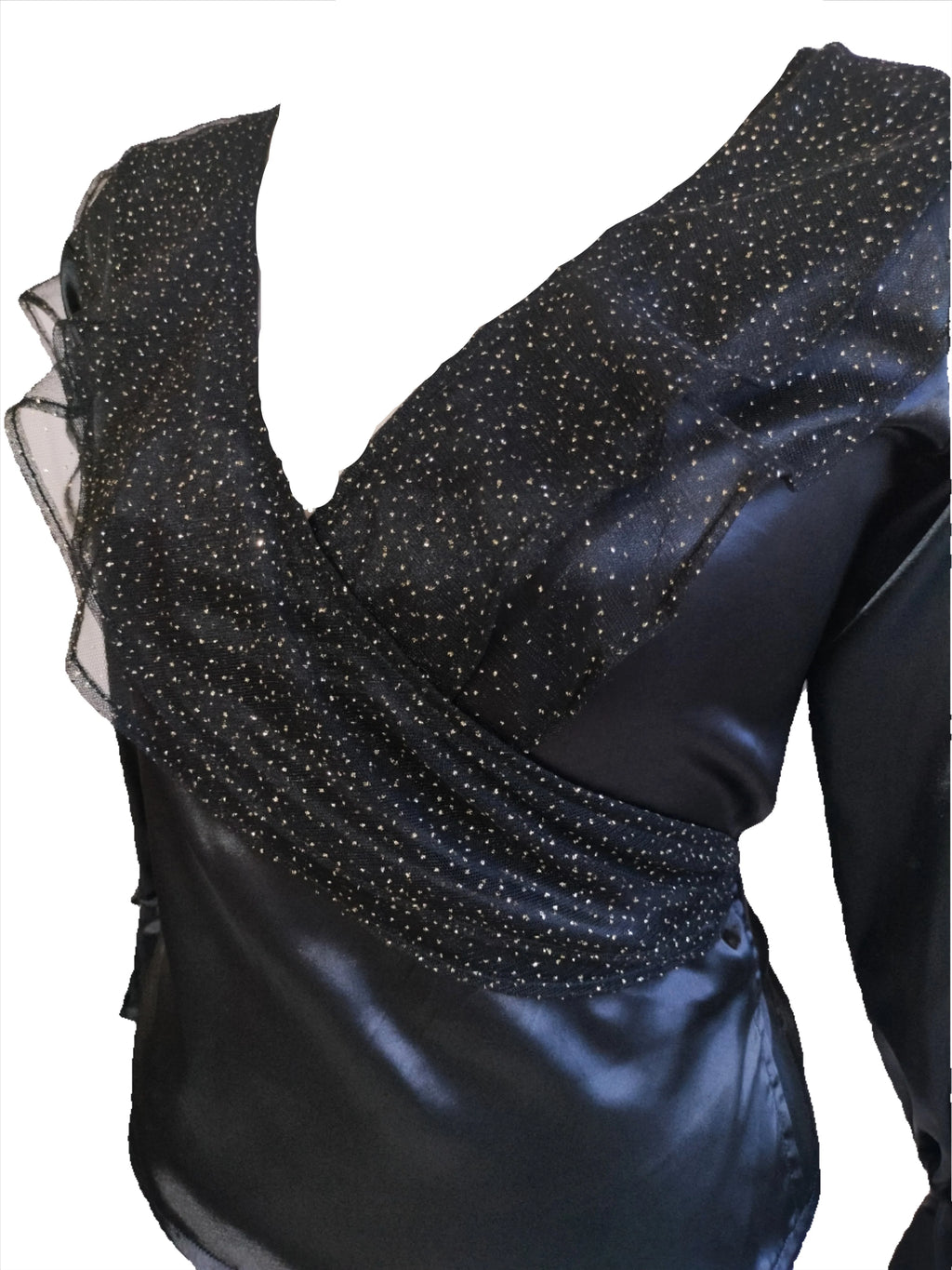 Melissa black glitter frilled top