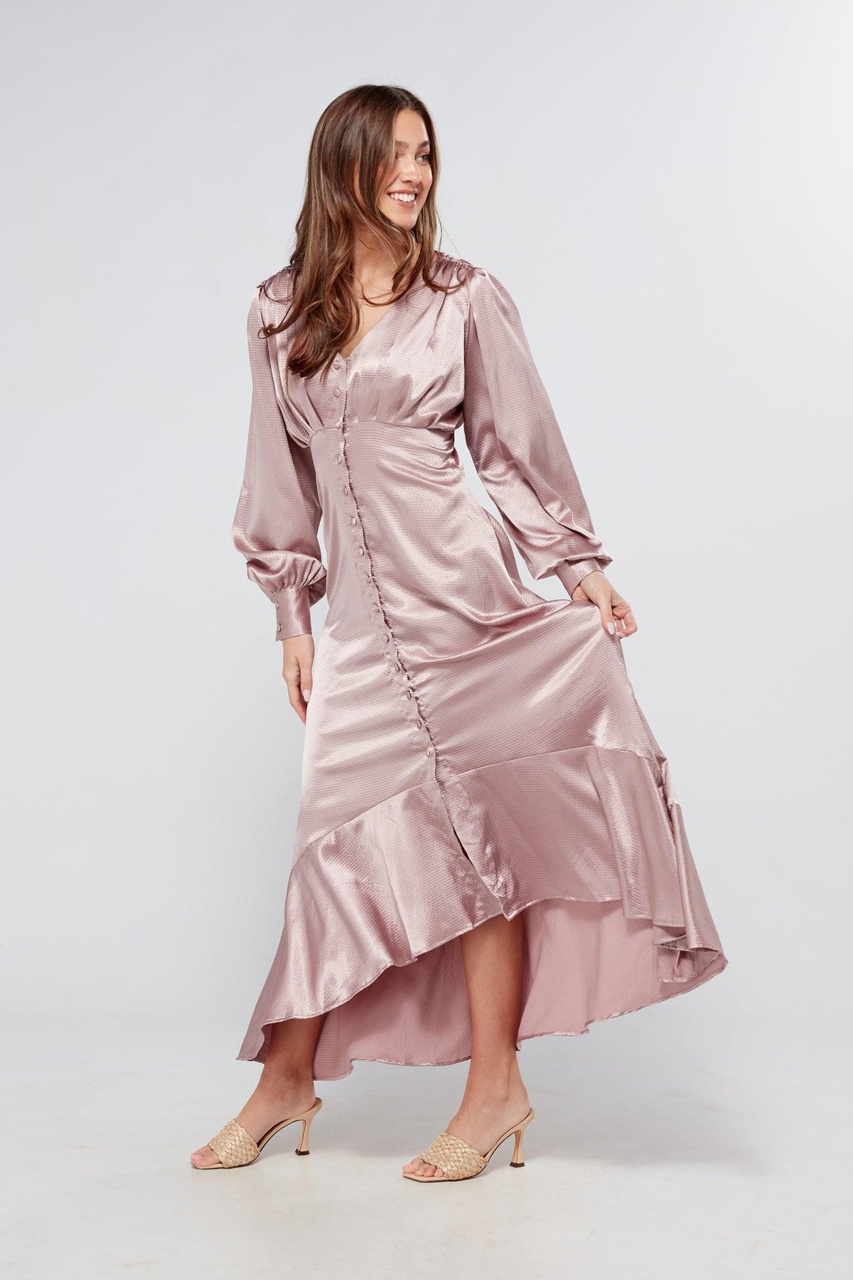 Charlize Dusty Pink Buttoned Front Maxi Dress